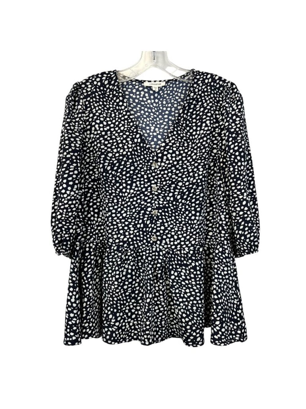 Mittoshop Womens Navy/White Print 3/4 Sleeve Top Buttons Size Medium